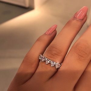 Silver Heart Cubic Zirconia Ring Wedding Band